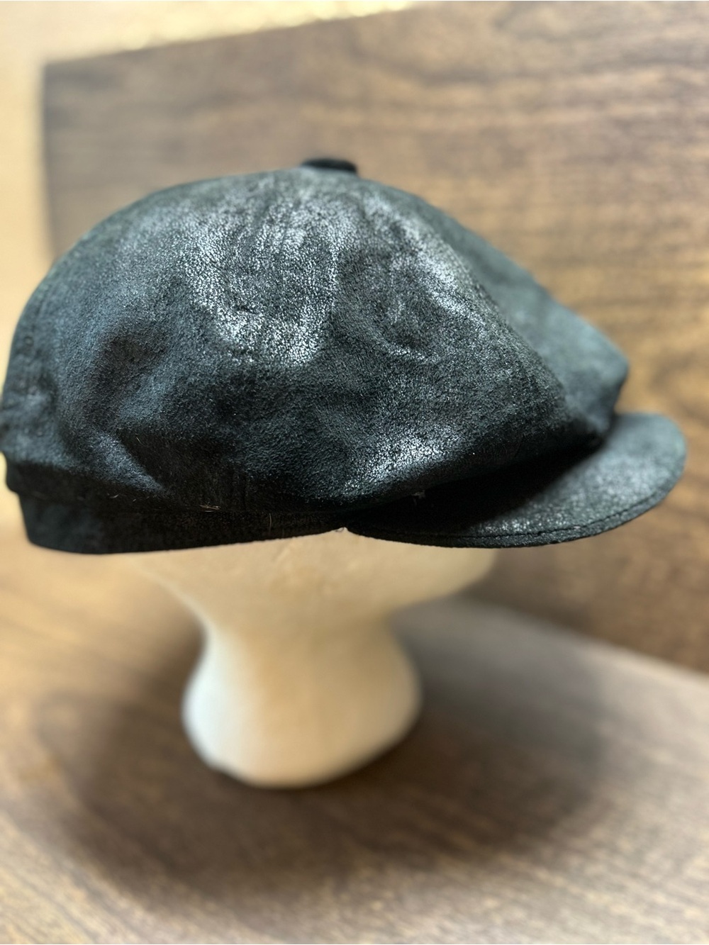 Stetson Black Weathered Leather Newsboy Cap